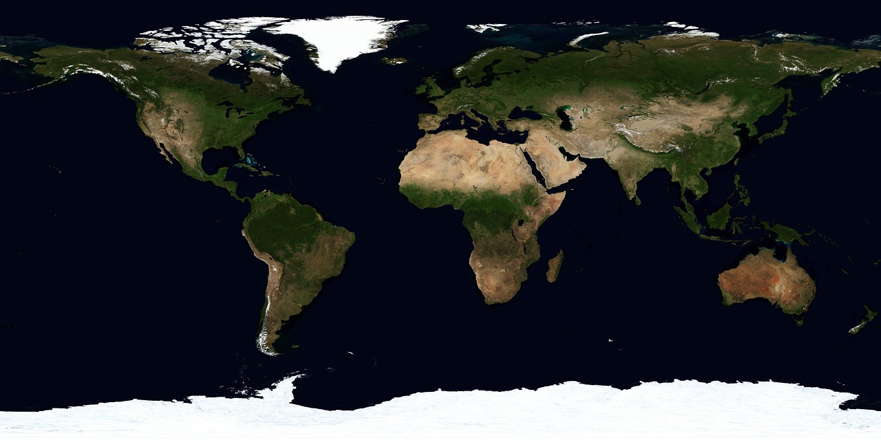 Satellite image of the Earth showing continents and oceans