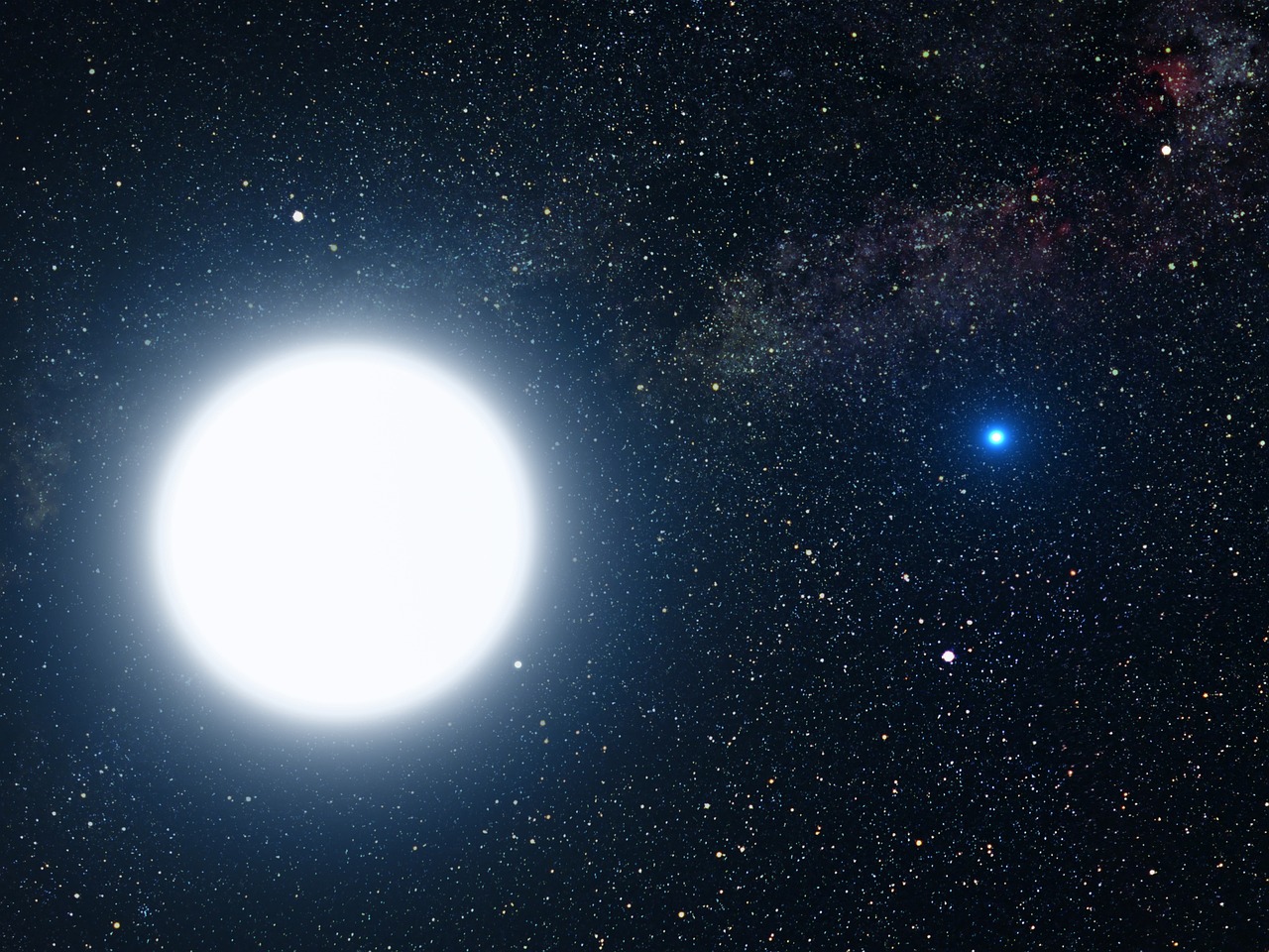 A bright white star in a dark, starry space background