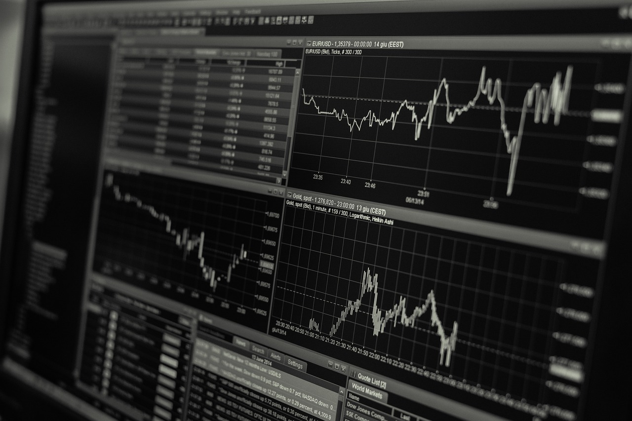 Stock market charts on a screen